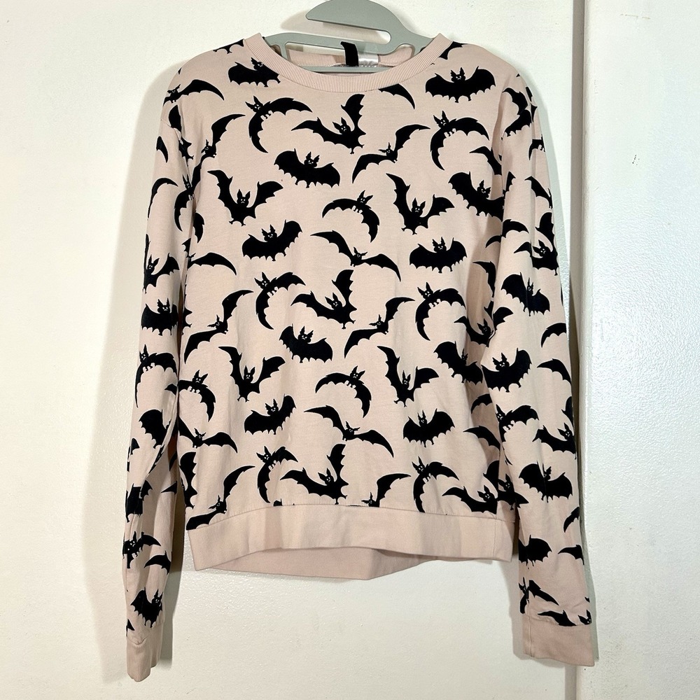 Divided H&M Light Pink Bat Print Cotton Jersey Sweatshirt Halloween Sz Small